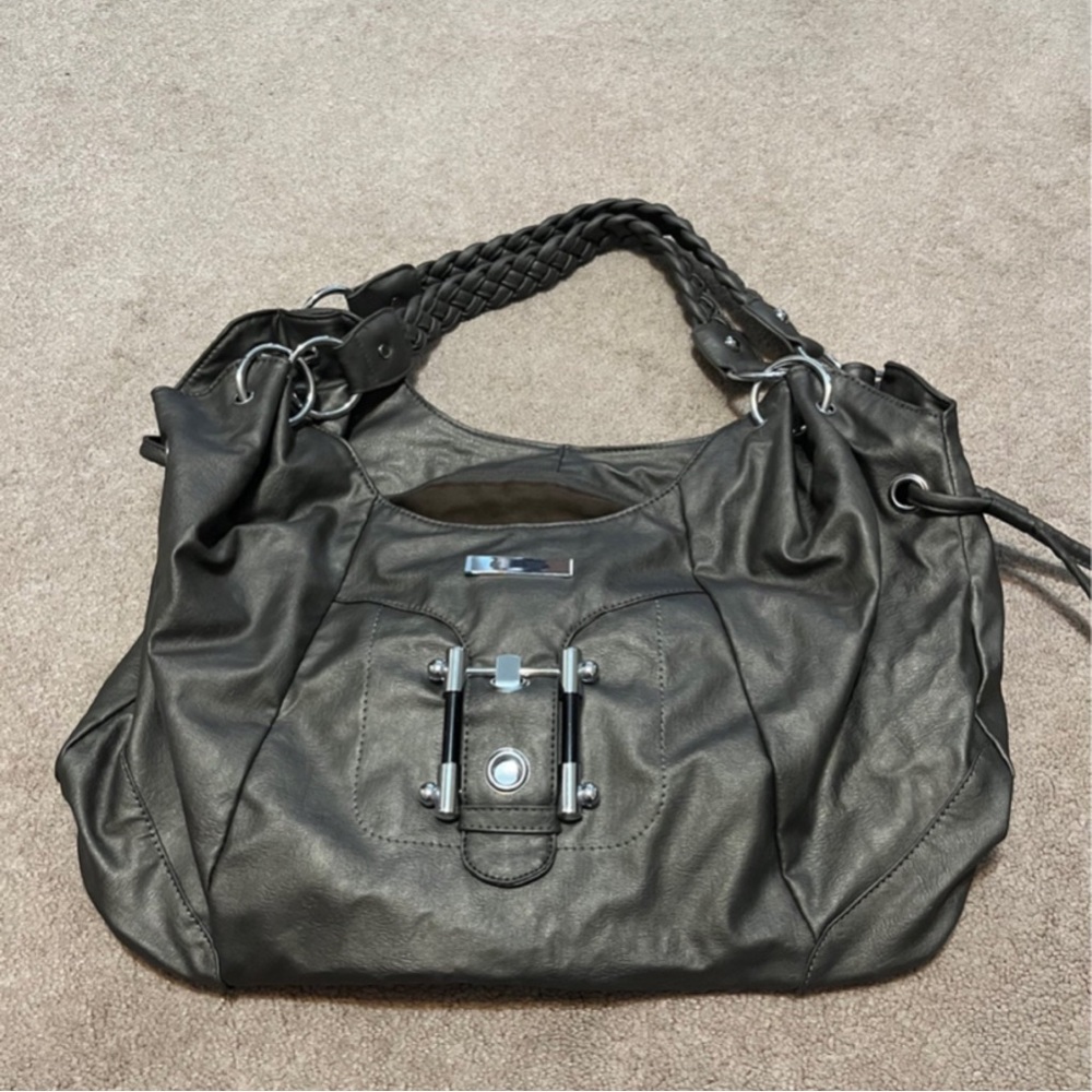 big silver metallic purse bag